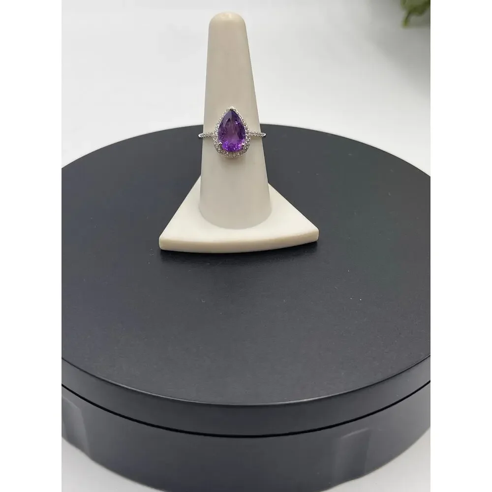S925 Sterling Silver Pear‎ Shaped Purple Amethyst CZ ring Sze 8.25